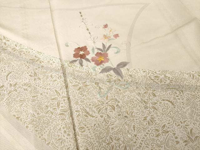 平和屋着物▽訪問着 単衣 刺繍 飾花文 金彩 銀糸 正絹 逸品 AABG7620ck