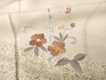 平和屋着物▽訪問着 単衣 刺繍 飾花文 金彩 銀糸 正絹 逸品 AABG7620ck