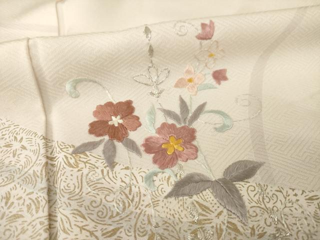 平和屋着物▽訪問着 単衣 刺繍 飾花文 金彩 銀糸 正絹 逸品 AABG7620ck