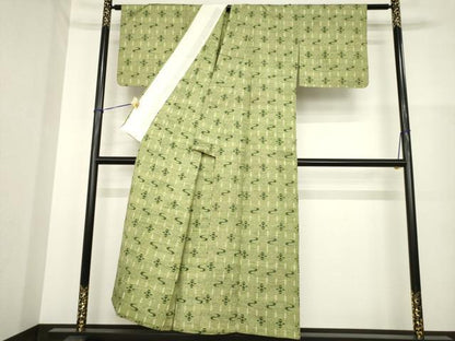 平和屋着物▽上質な紬　単衣　琉球絣文様　正絹　逸品　AABK4622cs