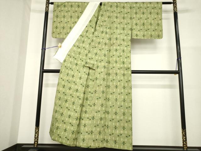 平和屋着物▽上質な紬　単衣　琉球絣文様　正絹　逸品　AABK4622cs