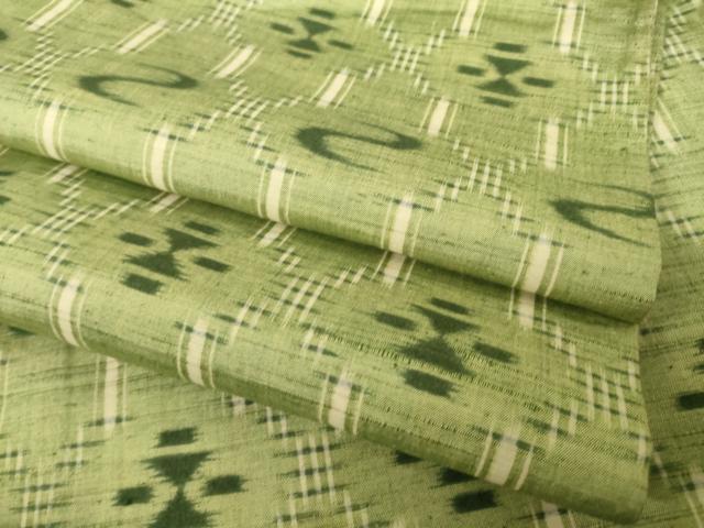 平和屋着物▽上質な紬　単衣　琉球絣文様　正絹　逸品　AABK4622cs