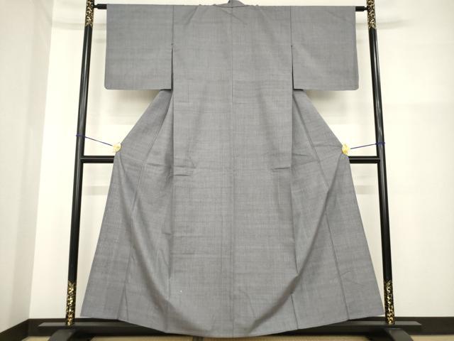 平和屋着物▽本場結城紬 重要無形文化財 単衣 色無地 消炭色 正絹 逸品 AABG7629ck