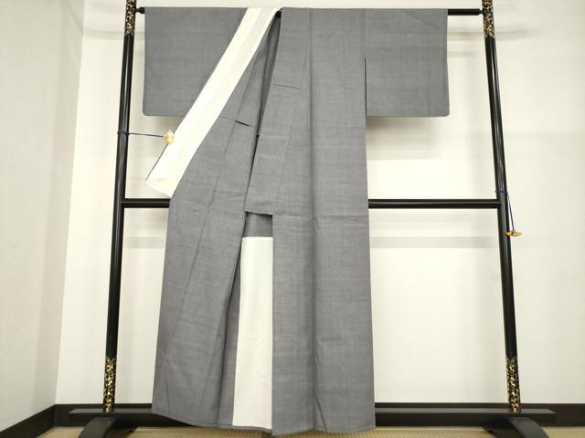 平和屋着物▽本場結城紬 重要無形文化財 単衣 色無地 消炭色 正絹 逸品 AABG7629ck