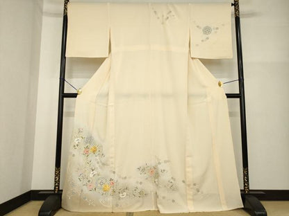 平和屋着物▽訪問着 単衣 駒刺繍 流水更紗花文 暈し染め 金彩 正絹 逸品 AABG7630ck