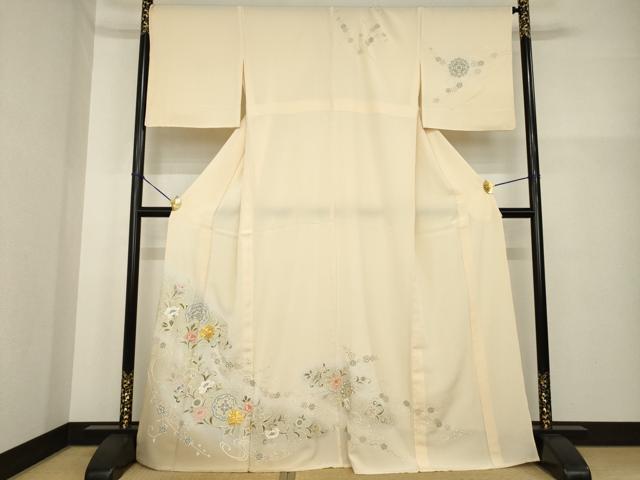 平和屋着物▽訪問着 単衣 駒刺繍 流水更紗花文 暈し染め 金彩 正絹 逸品 AABG7630ck