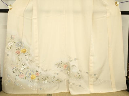 平和屋着物▽訪問着 単衣 駒刺繍 流水更紗花文 暈し染め 金彩 正絹 逸品 AABG7630ck