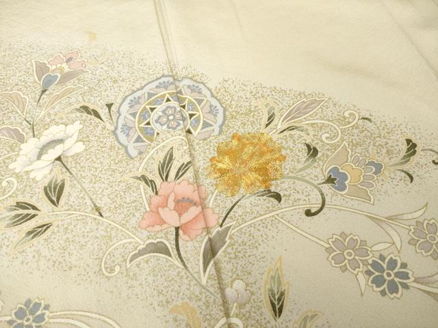 平和屋着物▽訪問着 単衣 駒刺繍 流水更紗花文 暈し染め 金彩 正絹 逸品 AABG7630ck