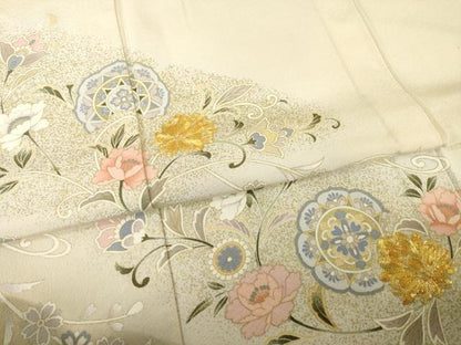 平和屋着物▽訪問着 単衣 駒刺繍 流水更紗花文 暈し染め 金彩 正絹 逸品 AABG7630ck
