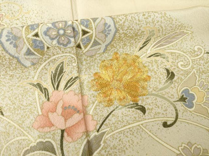 平和屋着物▽訪問着 単衣 駒刺繍 流水更紗花文 暈し染め 金彩 正絹 逸品 AABG7630ck