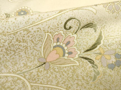 平和屋着物▽訪問着 単衣 駒刺繍 流水更紗花文 暈し染め 金彩 正絹 逸品 AABG7630ck