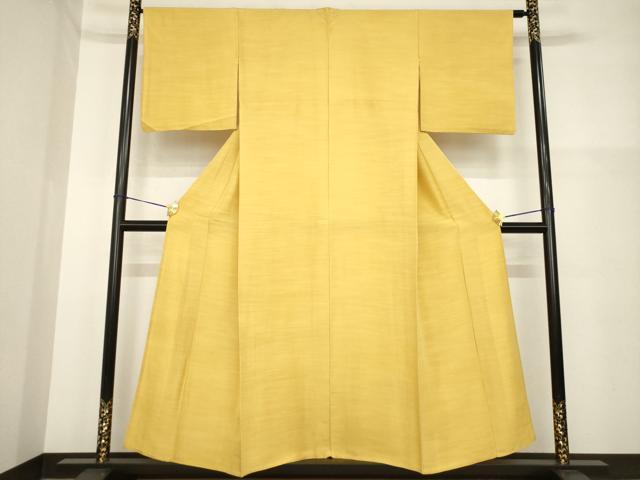 平和屋着物▽上質な紬 単衣 色無地 黄朽葉色 正絹 逸品 AABG7631ck