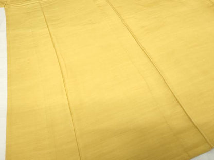 平和屋着物▽上質な紬 単衣 色無地 黄朽葉色 正絹 逸品 AABG7631ck