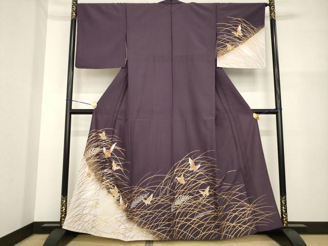 平和屋着物▽訪問着 単衣 舞蝶文 金彩 洗える着物 AABG7634ck