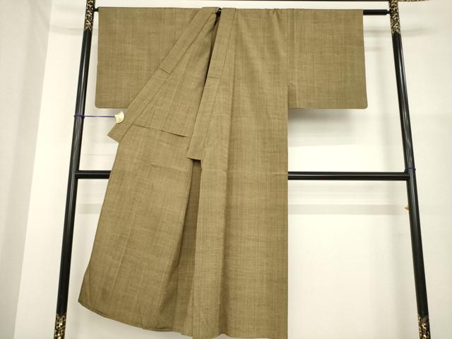 平和屋着物▽男性 紬 単衣 朽葉色 正絹 逸品 AABG7635ck