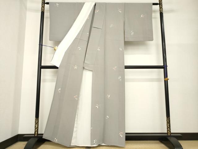 平和屋着物▽上質な小紋 単衣 ろうけつ染め 舞花 南天 正絹 逸品 AABG7640ck