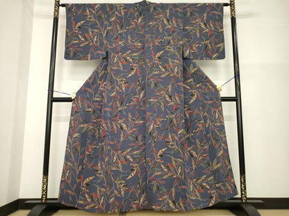 平和屋着物▽上質な小紋 単衣 草花文 鬼しぼ縮緬 正絹 逸品 AABG7641ck