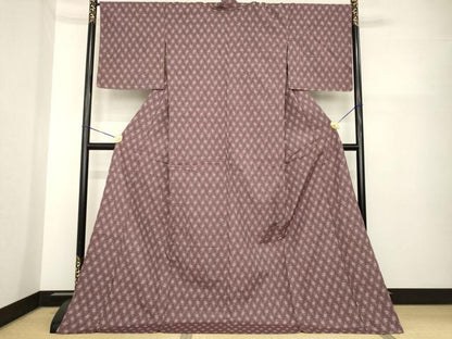 平和屋着物▽上質な紬 単衣 井桁 ロング丈 正絹 逸品 未使用 AABG7642ck