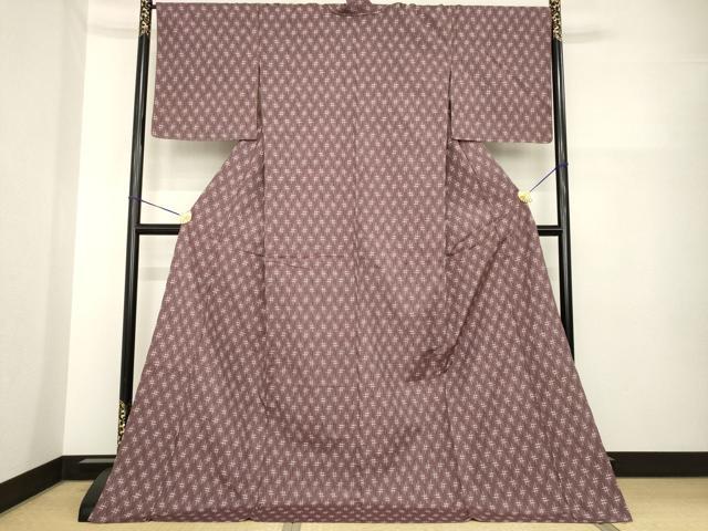 平和屋着物▽上質な紬 単衣 井桁 ロング丈 正絹 逸品 未使用 AABG7642ck