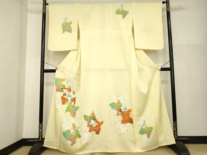 平和屋着物▽訪問着 単衣 刺繍 草花文 金彩 正絹 逸品 AABG7646ck