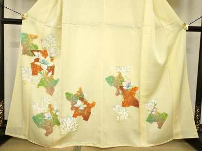 平和屋着物▽訪問着 単衣 刺繍 草花文 金彩 正絹 逸品 AABG7646ck