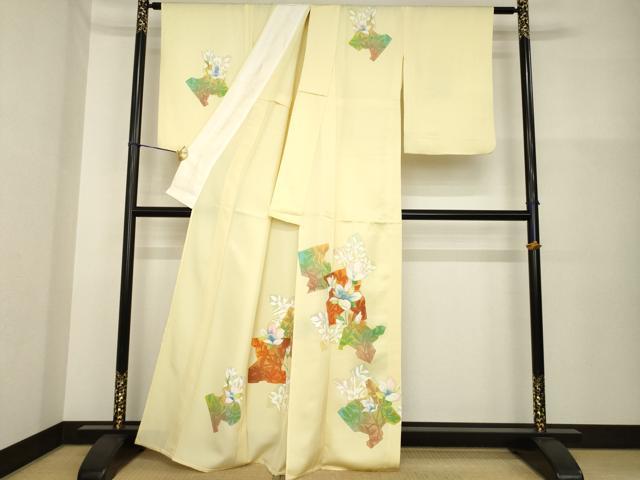 平和屋着物▽訪問着 単衣 刺繍 草花文 金彩 正絹 逸品 AABG7646ck