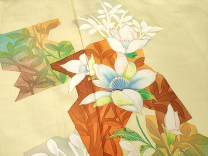 平和屋着物▽訪問着 単衣 刺繍 草花文 金彩 正絹 逸品 AABG7646ck