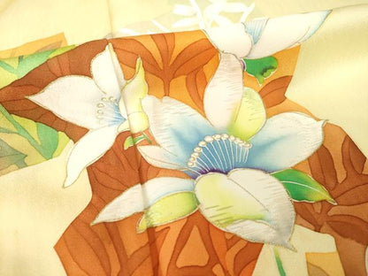 平和屋着物▽訪問着 単衣 刺繍 草花文 金彩 正絹 逸品 AABG7646ck