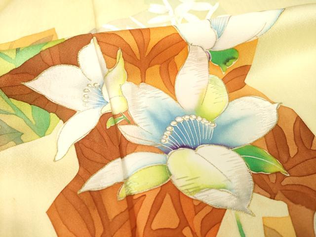 平和屋着物▽訪問着 単衣 刺繍 草花文 金彩 正絹 逸品 AABG7646ck