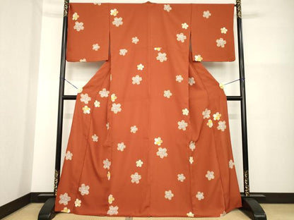 平和屋着物▽小紋 単衣 舞桜文 洗える着物 AABG7647ck