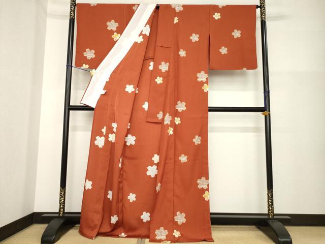 平和屋着物▽小紋 単衣 舞桜文 洗える着物 AABG7647ck