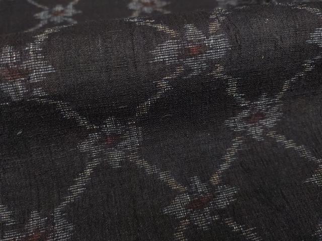 平和屋着物▽結城ちぢみ　単衣　花菱繋ぎ　正絹　逸品　AABG7648ck