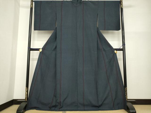平和屋着物▽本塩沢 単衣 110亀甲 よろけ間道 ロング丈 正絹 逸品 AABG7649ck