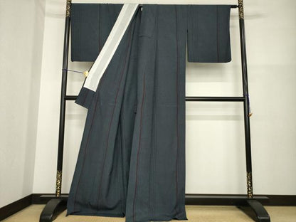 平和屋着物▽本塩沢 単衣 110亀甲 よろけ間道 ロング丈 正絹 逸品 AABG7649ck