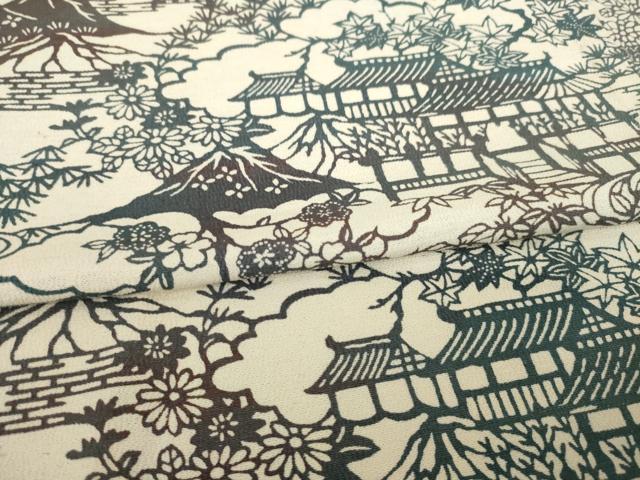 平和屋着物▽上質な小紋 単衣 型染め 風景文 正絹 逸品 AABG7650ck