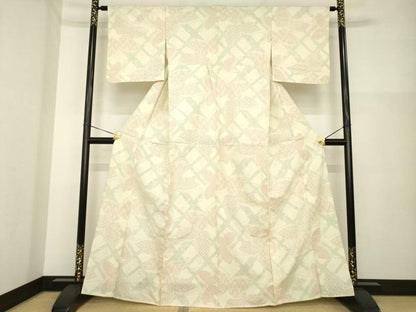 平和屋着物▽上質な紬　単衣　舞蝶文　正絹　逸品　AABG7651ck