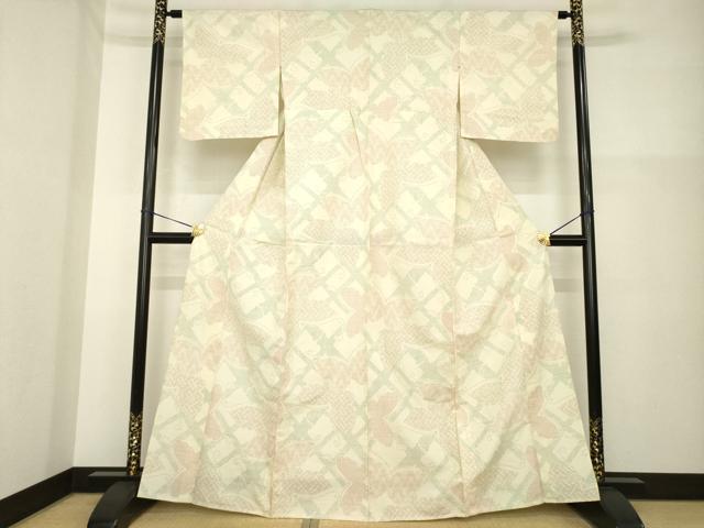 平和屋着物▽上質な紬　単衣　舞蝶文　正絹　逸品　AABG7651ck