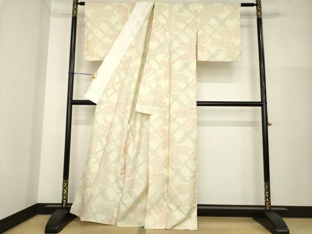平和屋着物▽上質な紬　単衣　舞蝶文　正絹　逸品　AABG7651ck