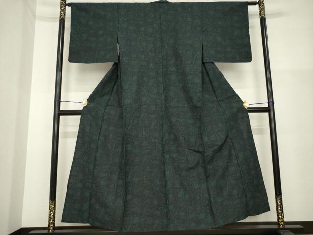 平和屋着物▽上質な紬 単衣 立涌花文 正絹 逸品 未使用 AABG7654ck