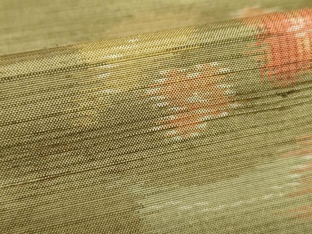 平和屋着物▽天山紬 単衣 草花文 反端付き 正絹 逸品 AABG7656ck