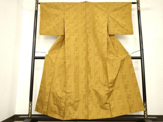平和屋着物▽上質な紬 単衣 琉球絣文様 正絹 逸品 AABG7657ck