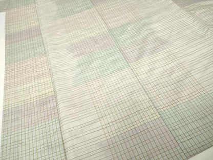 平和屋着物▽上質な紬 単衣 格子 正絹 逸品 AABG7661ck