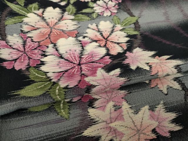 平和屋着物▽小紋 単衣 麻の葉花丸文 洗える着物 AABG7663ck