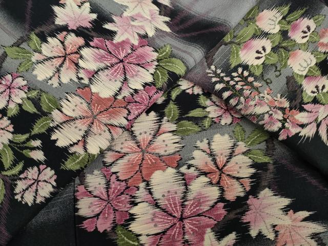 平和屋着物▽小紋 単衣 麻の葉花丸文 洗える着物 AABG7663ck