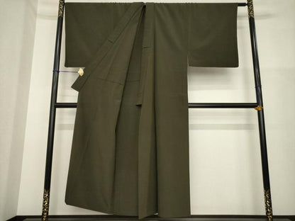 平和屋着物▽男性　お召　単衣　色無地　檳榔子染色　正絹　逸品　AABG7664ck