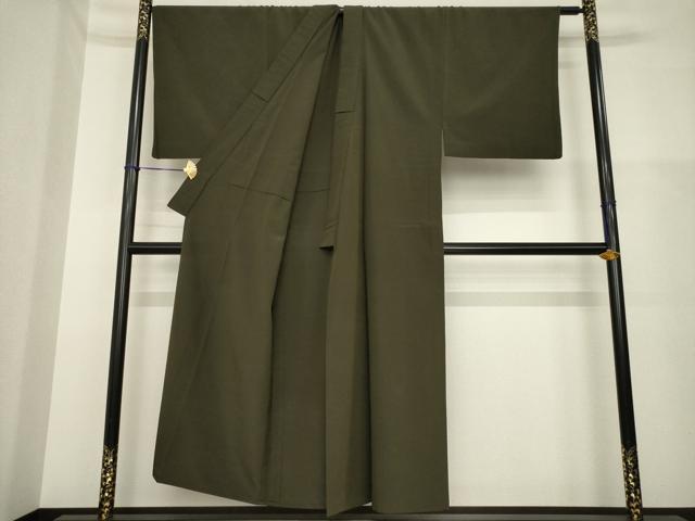 平和屋着物▽男性　お召　単衣　色無地　檳榔子染色　正絹　逸品　AABG7664ck