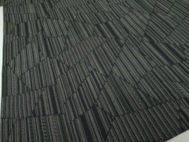 平和屋着物▽本塩沢 単衣 割付き縞文 正絹 逸品 AABG7666ck