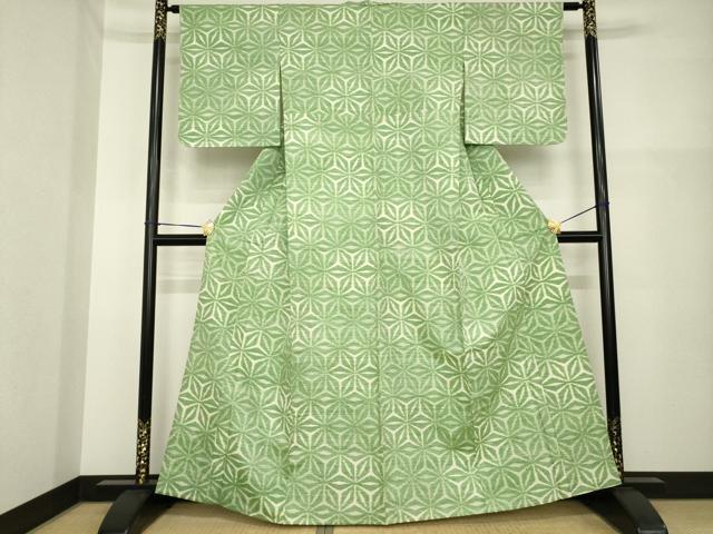 平和屋着物▽上質な紬 単衣 麻の葉文様 正絹 逸品 AABG7667ck