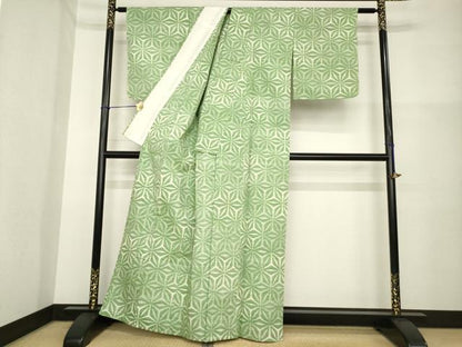 平和屋着物▽上質な紬 単衣 麻の葉文様 正絹 逸品 AABG7667ck