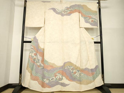 平和屋着物▽訪問着 単衣 辻が花 道長花文 金彩 正絹 逸品 AABG7670ck